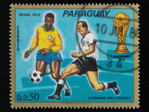 Paraguay postage stamp on black background. Studio Shot
